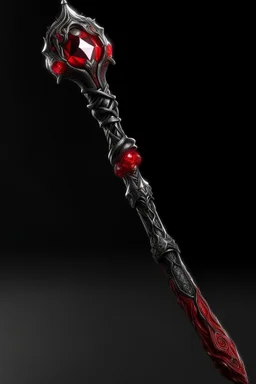A sorceress evil staff that is a mix colors of red and black crystals and sharp edges