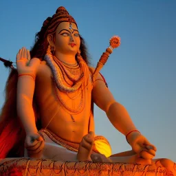 shiva mystical indian god in adoration in himalaya at sunset