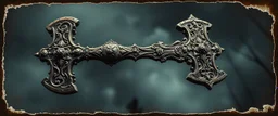 ornate war hammer, pinhole cam, airbrush 3d rendering, in the style of John Atkinson Grimshaw , torn edges on border