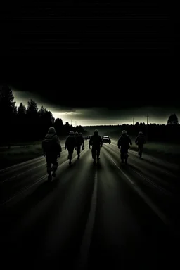 Highway, darkness, beautiful soldiers, beautiful enemies soldiers, movement