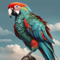 Draw an lineal illustration of a parrot, ultra quality, detailed, 8k, full body, clear sky with clouds