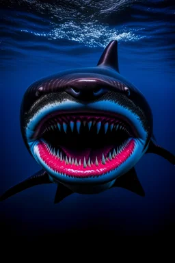 black red shark with black teeth in water