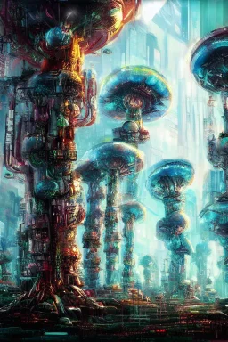 Cyberpunk mushroom forest