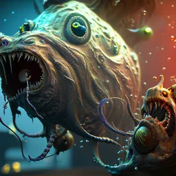 fluid ink angler fish creature, unreal engine 5, 8k resolution, photorealistic, ultra detailed