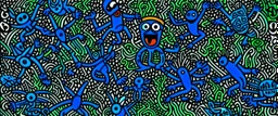 A dark blue haunted swamp of horror painted by Keith Haring