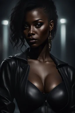 Masterpiece, beautiful girl, black, black skin, uptown, cleavage, very detailed, dramatic lighting, digital art trends on Artstation 8k HD detailed realistic, detailed, skin texture, super detailed, realistic skin texture, electric Pivot, best quality, super high resolution, (fidelity: 1.4), high resolution, detailed, raw photo, sharp, Lee Jeffreys Nikon d850 film stock photo 4 Kodak portra 400 camera f1.6 lens rich Colors ultra realistic realistic textures dramatic lighting unrealengine trends