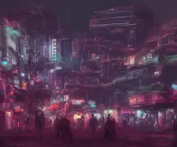 digital art, trending on artstation, a post apocalyptic world ruled by rusty machines under a full moon in a gigantic city full of neon lights and machines acting like humans, these being the vast majority of the population.