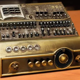 Photo of a steampunk brass synthesizer