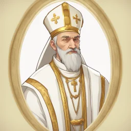 game avatar, man, portrait, pope priest, religion, white robe, gold, medieval