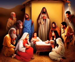 mdjrny-v4 style, the Nativity scene with brown people, detailed, photo realistic, cinematic, by drew struzan