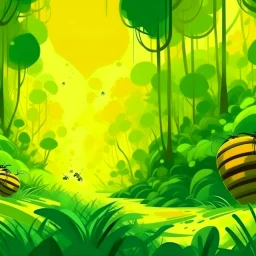 A green jungle with honey and beehives in Impressionism art style