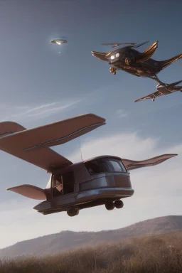 A flying car with wings in the sky.