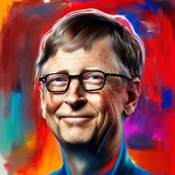 Photo of Bill Gates , beautiful face, multi-hued red hair; in the style of martine johanna, draped in flowing fabric, ignore nsfw, colorful energetic brush strokes, realistic, sharp focus, 8k high definition, insanely detailed, intricate, elegant, art by martine johanna and artgerm