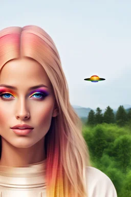 ufos rainbows,beautifuls paysages, fantastic colours,cosmic woman ,beautiful ufos rainbow, admiral from the future,
