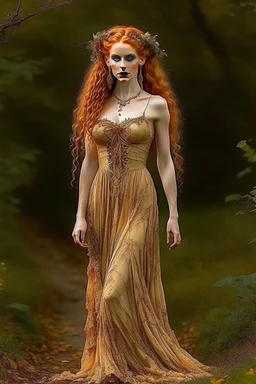 pretty girl, aged 19, ginger, faun, fantasy, full length, attractive. dress