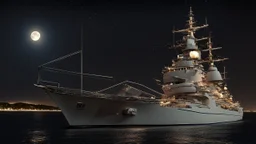 a british naval ship sailing to paradise at night with stars, high detail, high definition, photorealistic, 8k