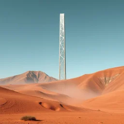 Photograph, reflective aluminum cover, hills, tower, Truman show, brutalist concrete architecture, Bau zone, brutalist, liquid, polvere, spot, museum style, wire, apparecchi elettronici, powder, minimalist, details of the dust very accentuated, deep 3d field