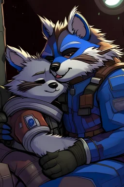 Rocket Raccoon cuddles Grand schtroumpf