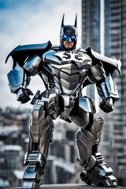 Excited Photography A picture cyber mechines Batman,with surface coated chrome polished details, city background