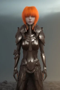 Dark Paladin, orange hair, orange eyes, standing in front of dark castle, Female, similar to berserk