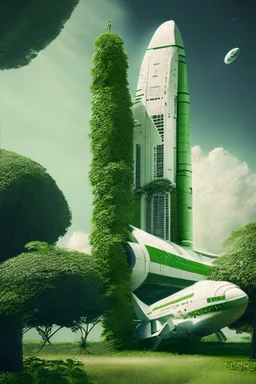 Space shuttle building and green spaces