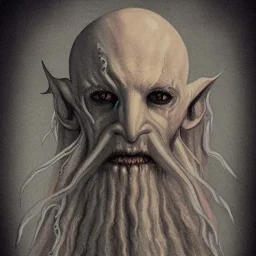 Cthulhu with white skin and a beard made of fleshy tentacles as a Russian Orthodox nosferatu vampire with yellow eyes