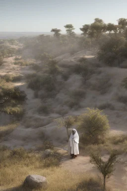 7 suore africane con tunica grigia giornata di sole precipizio fuori città , terra