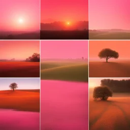 romantic landscape, warm pink and orange colours, photo quality