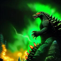 ultra detailed fullbody Drawing of Mech Godzilla ,with glowing Green eyes, extremely detailed digital painting, intrincate, extremely detailed face,crystal clear Big eyes, in the style of Pixar , mystical colors , perfectly centered image, perfect composition, rim light, beautiful lighting, 8k, stunning scene, raytracing