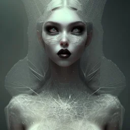 beautiful gothic woman with thick white spiderwebs on face, dark, runny mascara, 8k, high-quality, fine-detail, black hair, intricate, sharp, crisp, digital art, detailed matte, illustration, octane render, brian froud, howard lyon, Anne Dittman, Anne Stokes, Lisa Parker, Selina French