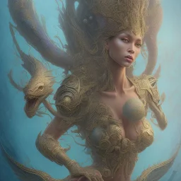 sango fantasy, fantasy magic, intricate, sharp focus, illustration, highly detailed, digital painting, concept art, matte, artgerm and paul lewin and kehinde wiley, masterpiece sexy lips Asian afro lips black African lady body mermaid Dragon fish head golden space lady sea under water mermaid pretty
