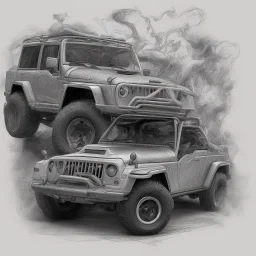 technical concept study, pencil sketch, sigle digital, inspired from Vintage Jeep Toyota