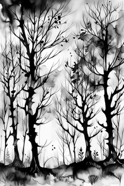 Watercolor black and white trees