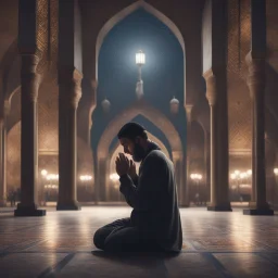 Hyper Realistic praying matt in a mosque at night