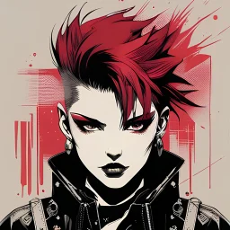 punk girl, illustration by <kilian eng> <Yoji Shinkawa>, darkred tones,