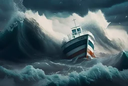 A boat in the midst of high waves