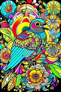 amazing mandala cute bird, colorful backwornd, adult book cover