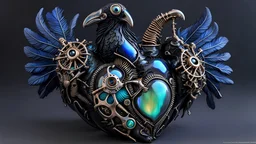 wormy steampunk opalescent anatomical heart ceramic sculpture made with raven skulls and bones and iridescent feathers, glossy, beautiful glass eyes, morbid fine arts, macabre arts, dark fine arts, macro lens, 8k resolution, intricate detail, hyper detailed, dynamic lighting, H.R. Giger, trending on Artstation, epic, deep color, vibrant, beautiful, graffiti art, splash art, street art, spray paint, oil gouache melting, acrylic, high contrast, colorful polychromatic, ultra detailed, ultra quality