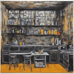 (Art by Brion Gysin), the kitchen just after cooking, huile sur carton, 60 x 84 cm