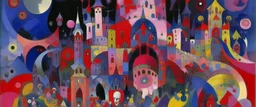 A light purple vampire castle in the underworld painted by Wassily Kandinsky