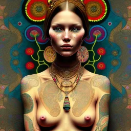 retrato de mujer tribal bella con tatuajes con estilo de Gustav Klimt