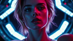 a dark side of The Margot Robbie in the space, hyper realistic, Cinema lighting, close up shot