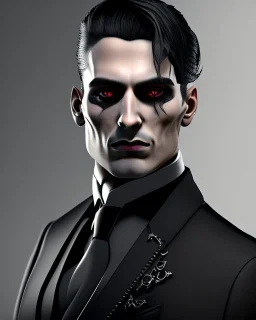 portrait of a handsome goth man in black suit, 8k, high quality, highly detailed