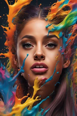 A Liquid Portrait Of AAriana Grande Face Made Of Colours, Muscles And Movement, Charging, Splash Style Of Colourful Paint, Hyperdetailed Intricately Detailed, Fantastical, Intricate Detail, Splash Screen, Complementary Colours, Liquid, Gooey, Slime, Splashy, Fantasy, Concept Art, 32k Resolution, Masterpiece, Melting, Complex Background Dark Art, Digital Art, Intricate, Oil On Canvas, Masterpiece, Expert, Insanely Detailed, 8k Resolution, Fairy Tale Illustration, Dramatic,