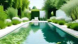 une piscine dans un magnifique jardin blanc