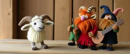 masterfully knitted sheep Hobgoblin ,and Gnoll muppet puppet band