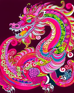 一条粉色中国龙，矢量图风格，毕加索风格，莫奈风格，马蒂斯风格