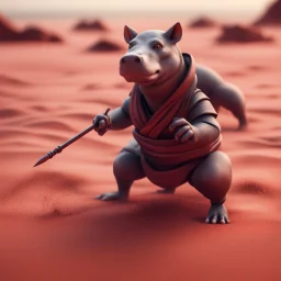 pen outline, in the style of Escher, female ninja dingo hippo witch on the red sand beach ,bokeh like f/0.8, tilt-shift lens 8k, high detail, smooth render, down-light, unreal engine