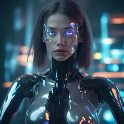 girl cybernetic and holographic , 8k, macro photography