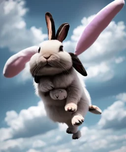 Ultra realistic speed clouds sky scene, wide angle view, child falling down with many Children background, rabbit head, inflatable monsters, circus dress style, feather color, free jumping flying, many trinkets, hair monster, many jelly beans, balls, color smoke, smile, happy, extreme, wind, clouds sea, 20,000 feet altitude, stratosphere, soft color, highly detailed, unreal engine 5, ray tracing, RTX, lumen lighting, ultra detail, volumetric lighting, 3d, finely drawn, high definition.